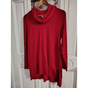 J Jill Darker Red Cowl Neck Hi Lo Cotton Blend Sweater Size Small